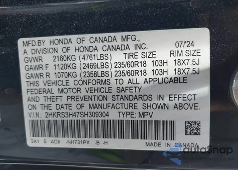 2025 Honda Cr-V Ex 2Wd from USA, damaged, VIN 2HKRS3H47SH309304